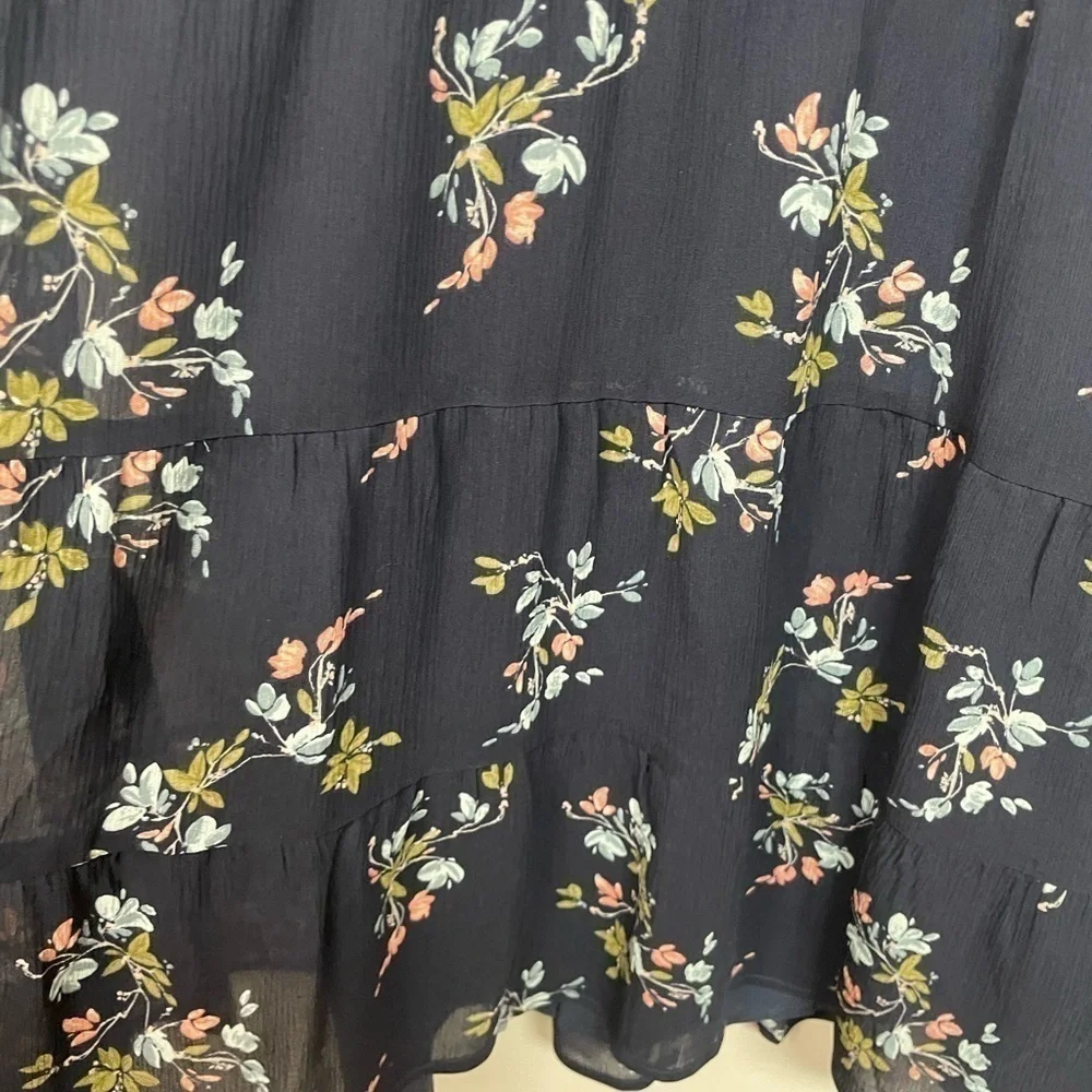 Garnet Hill Silk Floral Print Mini Dress Navy Petite 4 - Picture 7 of 9